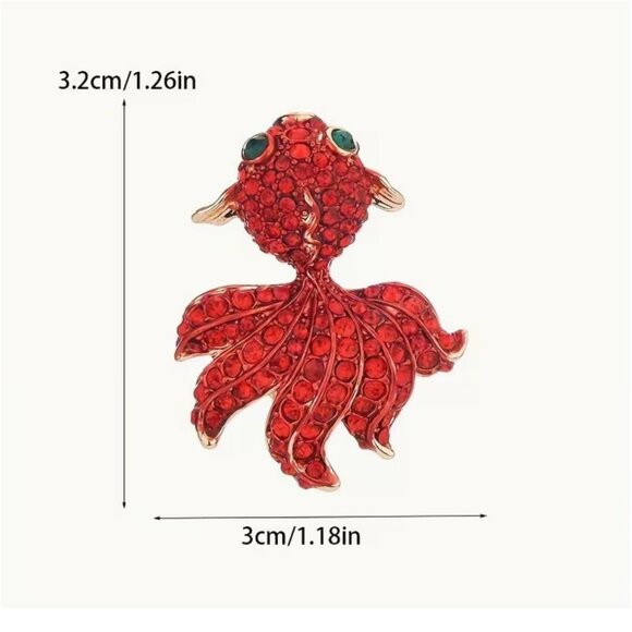 Red Crystal Goldfish Brooch Gold Tone - Picture 3 of 3